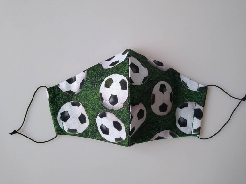 Dizajnové rúško futb. lopty zelené  tvarované dvojvrstvové