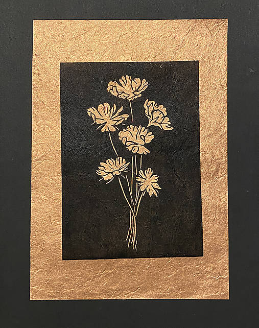 Lúčne kvety #9 - linoryt A4 - lokta papier