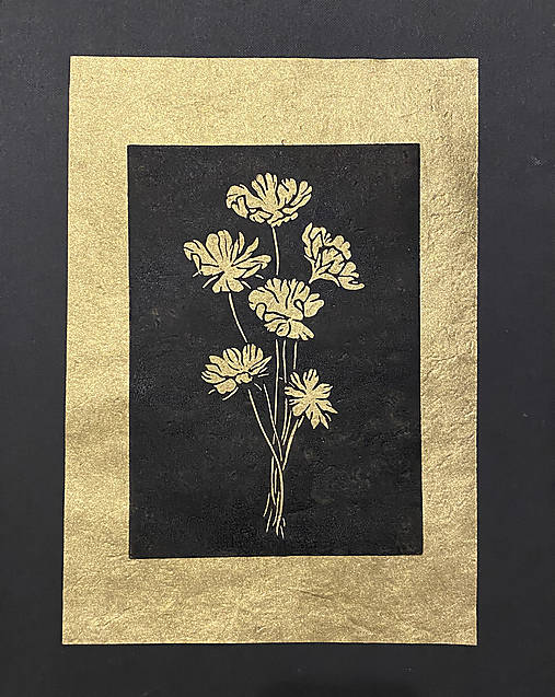 Lúčne kvety #10 - linoryt A4 - lokta papier