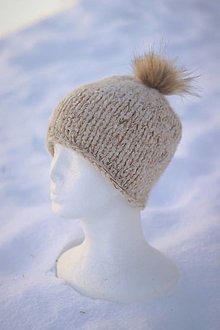 Čiapky, čelenky, klobúky - Hrubá pletená vlnená čiapka  (Béžová) - 12874394_