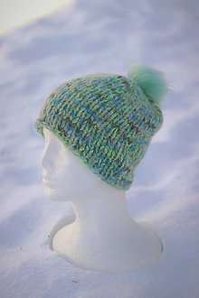 Čiapky, čelenky, klobúky - Hrubá pletená vlnená čiapka  (Zelená) - 12874396_