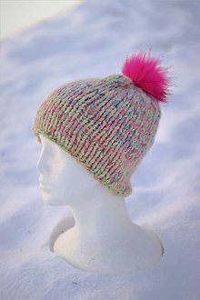Čiapky, čelenky, klobúky - Hrubá pletená vlnená čiapka  (Ružová) - 12874398_