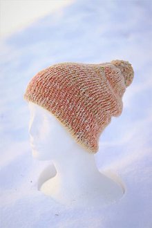 Čiapky, čelenky, klobúky - Hrubá pletená vlnená čiapka  (Oranžová) - 12874406_