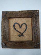 Obrazy - Obraz s rámom zo starého dreva - kované srdce - 12880403_