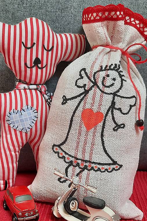 Úžitkový textil - Darčekové/ Valentínske/ Mikulášske/ Vianočné vrecúško_ Anjelik so srdiečkom - 12883269_
