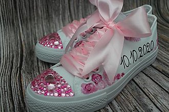 Ponožky, pančuchy, obuv - Svadobné topánočky s rôznofarebnými kamienkami a perličkami+ text+ kvety - 12884757_