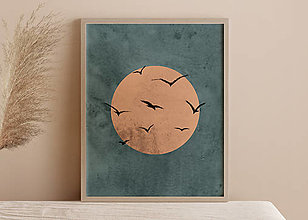 Obrazy - Moderný print slnka s vtákmi - 12880957_