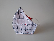 Rúška - Dizajnové rúško EKG biele tvarované dvojvrstvové (Dámske) - 12891350_