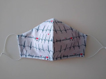 Rúška - Dizajnové rúško EKG biele tvarované dvojvrstvové (Dámske) - 12891351_