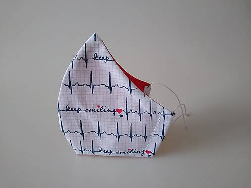 Dizajnové rúško EKG biele tvarované dvojvrstvové (Dámske)