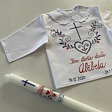 Detské oblečenie - Krstná maľovaná ľudovoladená (tmavomodro-tyrkysovo-červená (košieľka + svieca)) - 12890658_