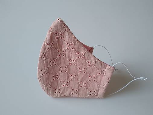 Dizajnové rúško ružové romantické s madeirou dvojvrstvové  tvarované