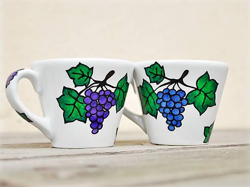 Nádoby - Maľovaná šálka na kávu 130 ml - Vínna réva - 12902445_