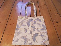 Nákupné tašky - Nákupná bavlnená eko-taška s motýlikmi, s dlhými rúčkami - 12905629_