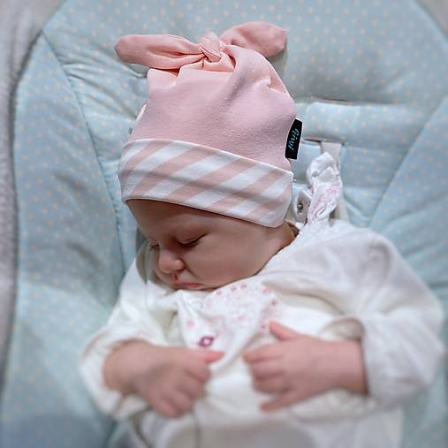 Čiapočka pre bábätká BIO bavlna ružová s pásikmi