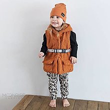 Detské oblečenie - Detská teddy vesta s opaskom - cognac - 12911884_