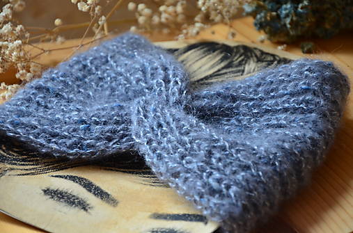 Čiapky, čelenky, klobúky - Čelenka turban (Šedo - modrá, hrejivá) - 12908042_