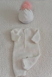 Detské oblečenie - Newborn norkový setík biely - overal, čiapočka, čelenky (Overal) - 12913479_