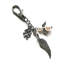 Kľúčenky - Kľúčenka "krídlo" s anjelikom (biela) - 12919994_