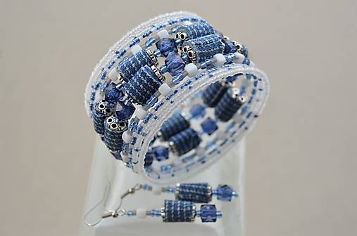 Sady šperkov - Náramok denim cube s náušničkami - 12924548_