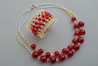 Sady šperkov - Súprava náramok a náhrdelník červené guľôčky - 12924037_