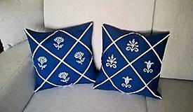 Úžitkový textil - Vankúšová obliečka modrá s bielou výšivkou - 12926153_