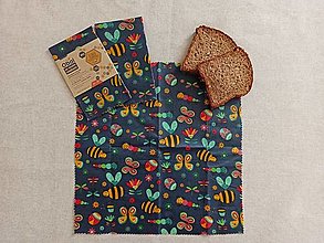 Úžitkový textil - Obrúsok s včelím voskom - včielka na lúke tmavá - 12927611_