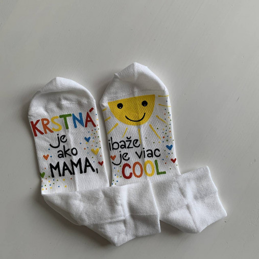 Maľované ponožky pre KRSTNÚ/KRSTNÉHO, ktorí sú výnimoční a COOL (Biele s pestrofarebnou maľbou)
