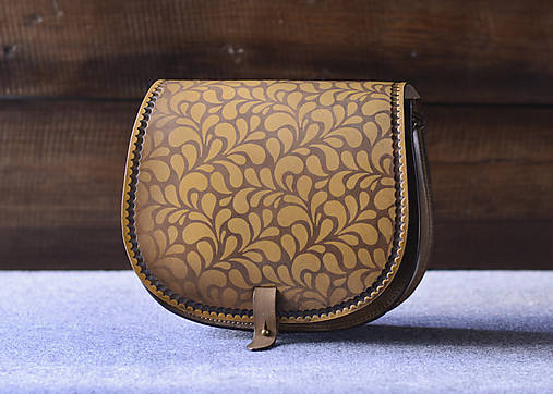 kabelka kožená lovecká /saddle bag ARTEMIS, vzor Folk, hnedý antique