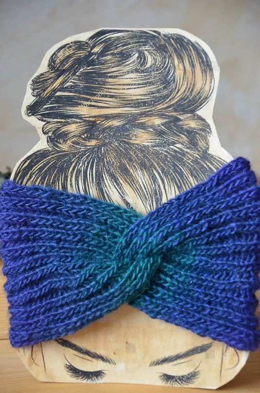 Čiapky, čelenky, klobúky - Čelenka turban melír (Modrá VÝPREDAJ) - 12933439_