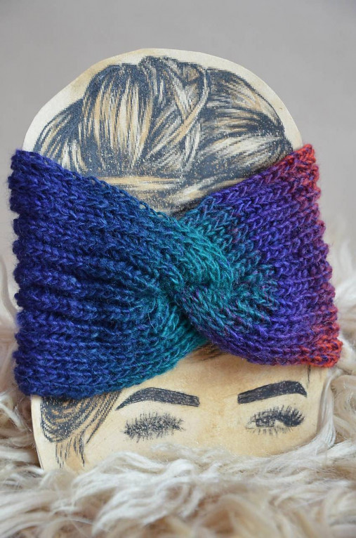Čiapky, čelenky, klobúky - Čelenka turban melír (Modrá VÝPREDAJ) - 12933516_