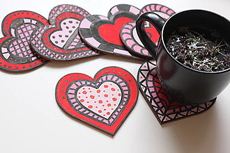 Príbory, varešky, pomôcky - Darček na Valentína z lásky - srdiečkové podšálky a bio čaj dúška - 12932663_