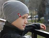 Detské čiapky - 100% merino Celoročná tenšia čiapka sivá svetlá - 12940599_