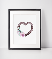 Grafika - Plagát| Rustic-Love| Drevené srdce s kvetinou No.4 - 12936245_