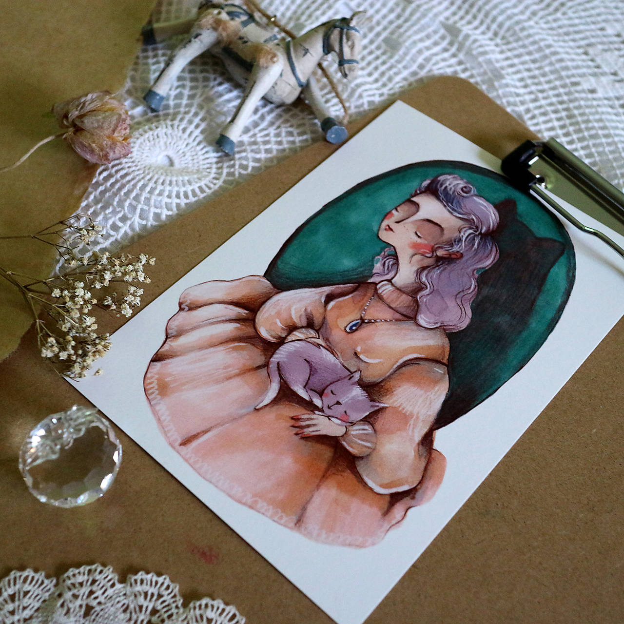 Slečna s mačkou/ print