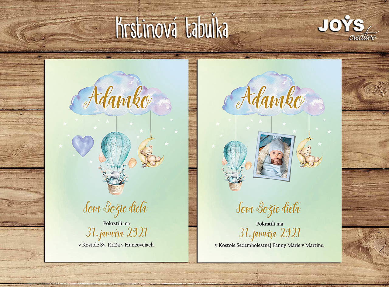 Darček ku krstu - krstinová tabuľka (mentolová chlapčenská bez fotky)