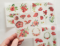 Papier - Set nálepiek "Botany Red" - 12943425_