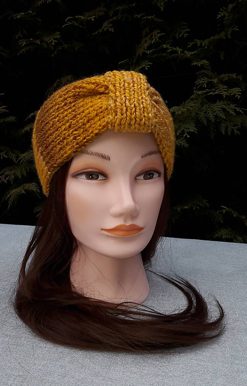 Ozdoby do vlasov - Dámska pletená čelenka (horčicový melír) - 12945146_