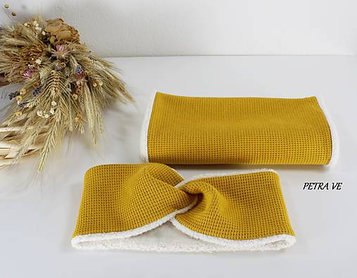 Čiapky, čelenky, klobúky - Hrejivý set - WAFFLE, detský aj dámsky (Dámsky nákrčník, s biobarančekom) - 12948236_