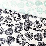 Textil - tmavomodré cifrované srdiečka, 100 % bavlna, šírka 150 cm - 12952865_