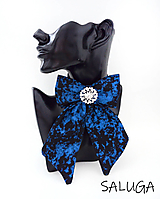 Brošne - Dámsky motýlik - luxusný - modro čierny - vzorovaný - 12953453_