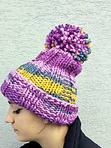 Čiapky, čelenky, klobúky - čiapka pletená ..fialovo žltá-melír - 12954765_