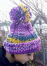 Čiapky, čelenky, klobúky - čiapka pletená ..fialovo žltá-melír - 12954766_