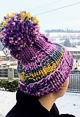 Čiapky, čelenky, klobúky - čiapka pletená ..fialovo žltá-melír - 12954768_
