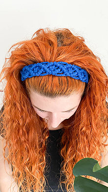 Ozdoby do vlasov - Makramé čelenka do vlasov (Kráľovská modrá) - 12951736_