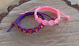 Náramky - Náramky ružové a fialové  s menom na želanie použitá nylonová šnúrka a plastové písmena - 12957290_