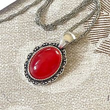 Náhrdelníky - Red Jade Antique Silver Necklace / Náhrdelník s červeným jadeitom - 12957838_