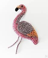 Brošne - Handmade šitá ružová brošňa plameniak - 12956760_