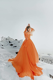 Šaty - Oranžové šifónové šaty Očovianka - 12956154_