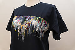 Topy, tričká, tielka - Unisex tmavomodré maľované tričko s abstraktným vzorom - 12957055_